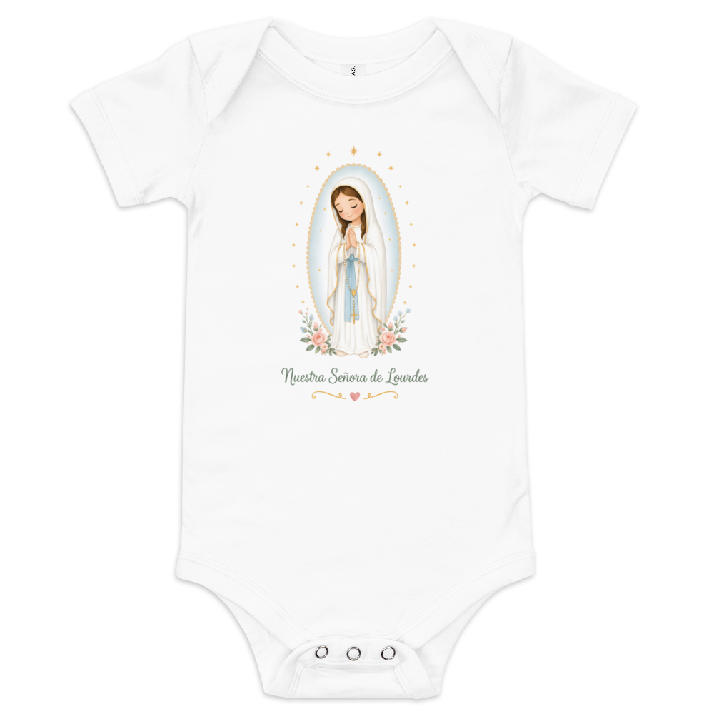 Nuestra Señora de Lourdes Baby — Printful flat · White