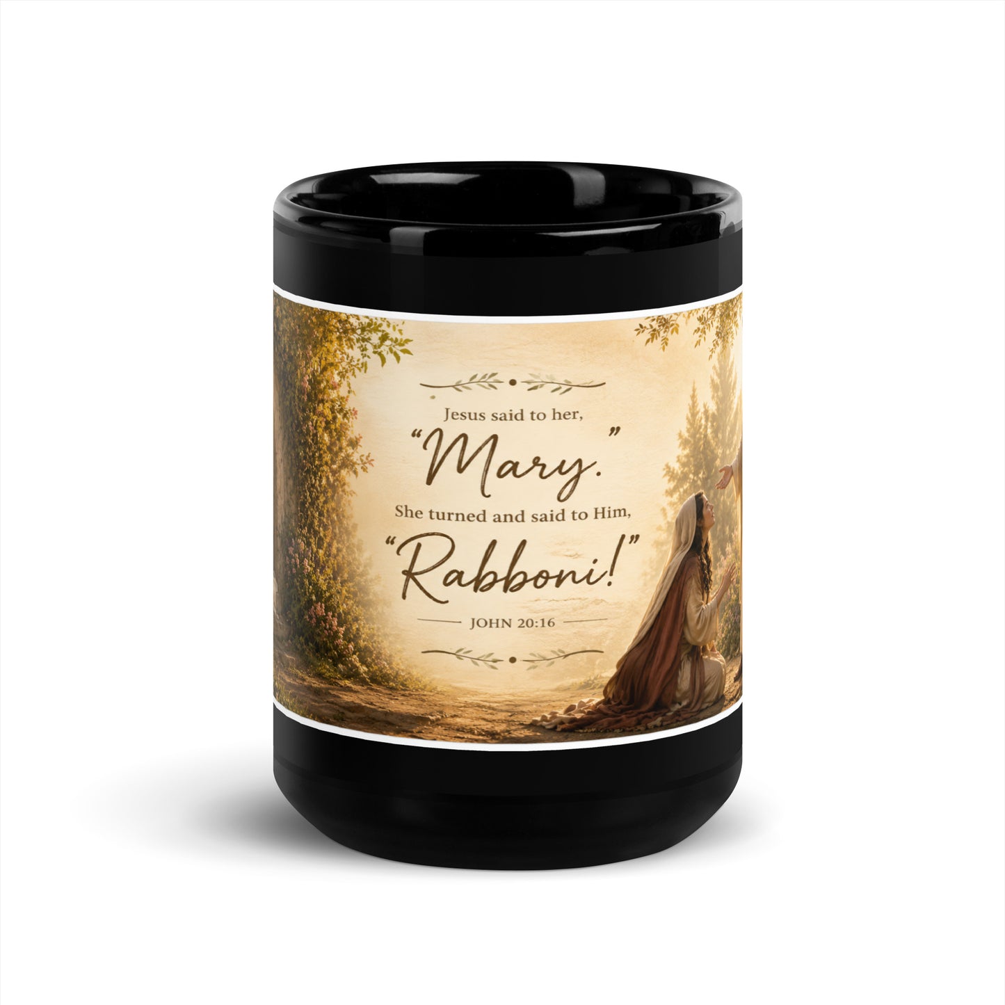 Mary Magdalene Garden Tomb Black Glossy Mug