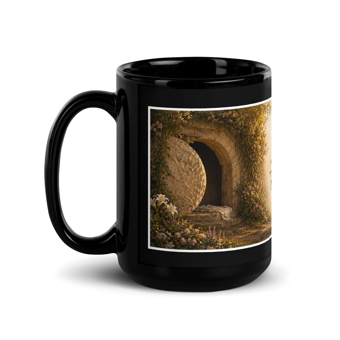 Mary Magdalene Garden Tomb Black Glossy Mug