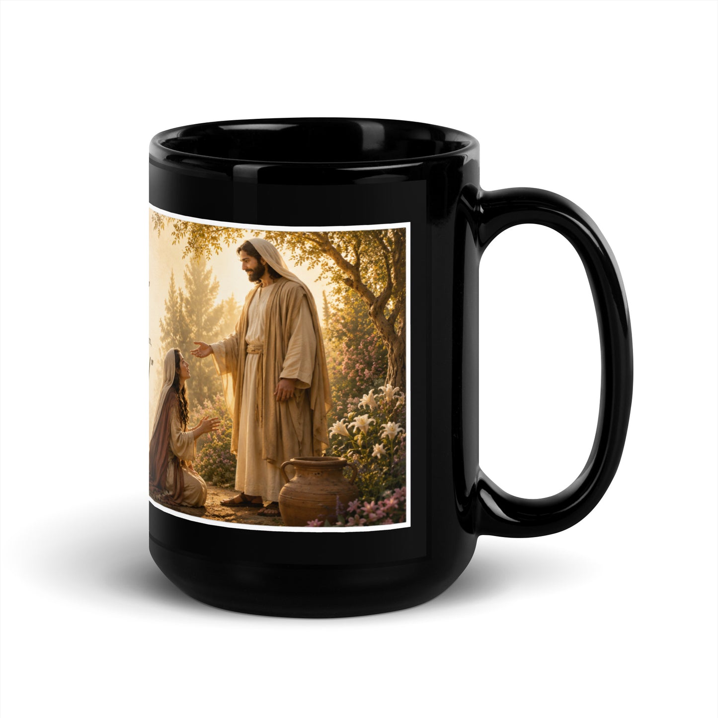Mary Magdalene Garden Tomb Black Glossy Mug