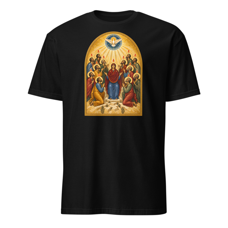 pentecost-tee Softstyle Flat · Black · bnr-card:womens-clothing · bnr-card:mens-clothing · bnr-card:sacred-icons · bnr-card:jesus