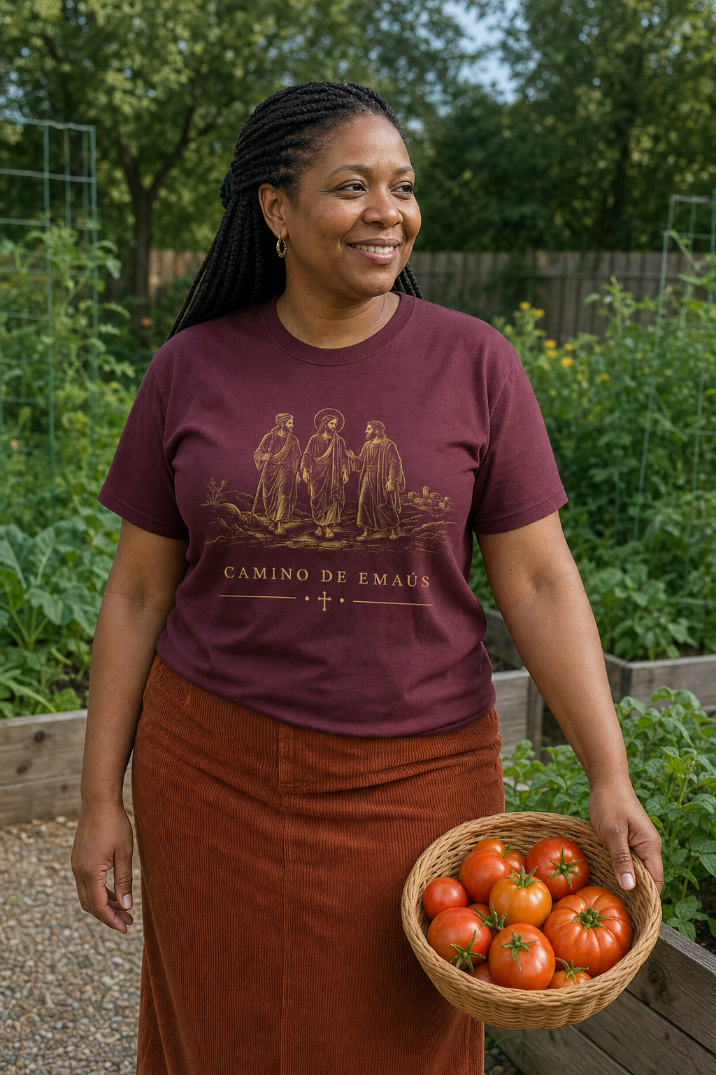 camino-de-emaus-t-shirt lifestyle · Maroon