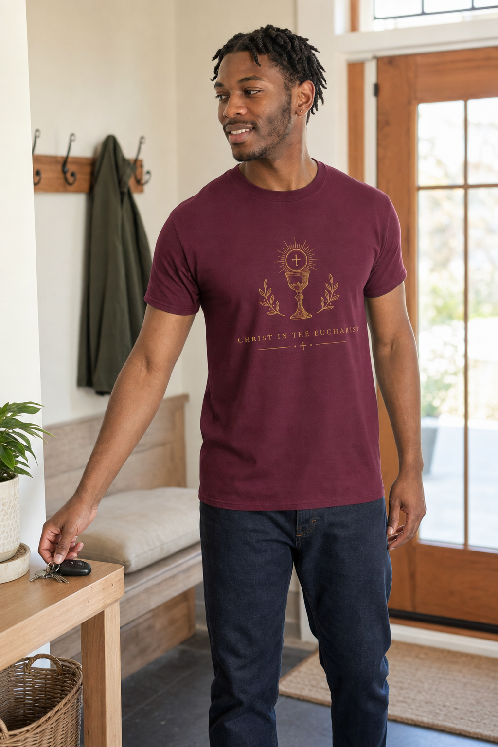 christ-in-the-eucharist-t-shirt lifestyle · Maroon