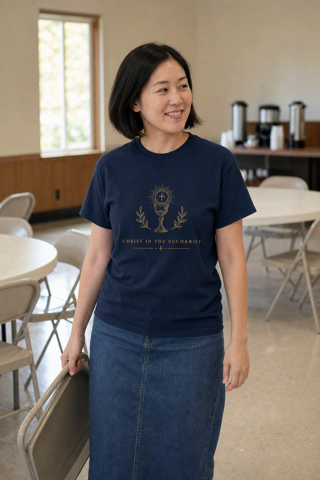 christ-in-the-eucharist-t-shirt lifestyle · Navy