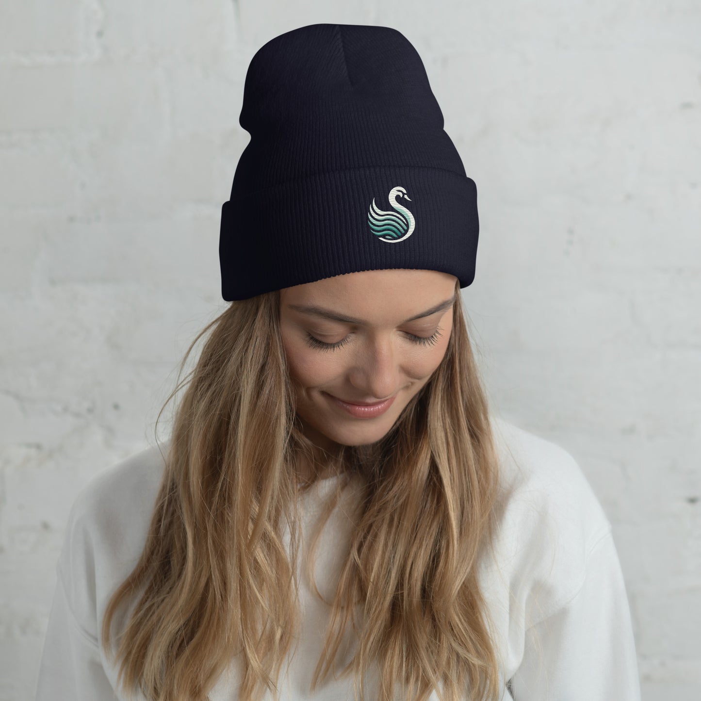 Swan Cuffed Beanie Embroidery