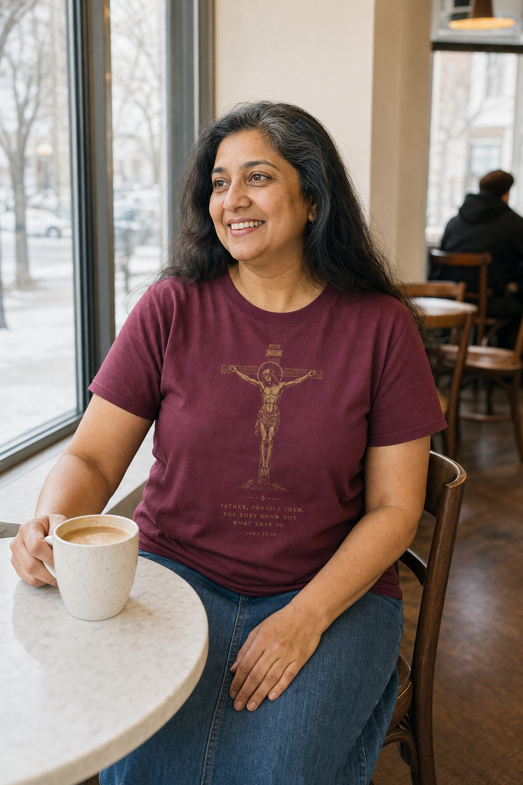 father-forgive-them-t-shirt lifestyle · Maroon