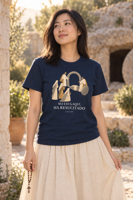 ha-resucitado-tee lifestyle · Navy · hero · bnr-card:womens-clothing · bnr-card:jesus · bnr-card:scripture