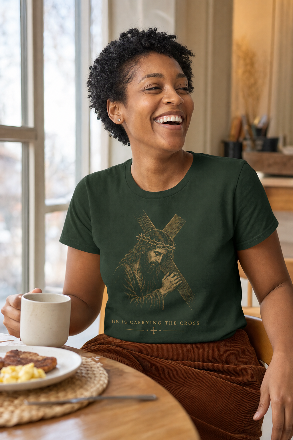 he-is-carrying-the-cross-t-shirt lifestyle · Forest Green