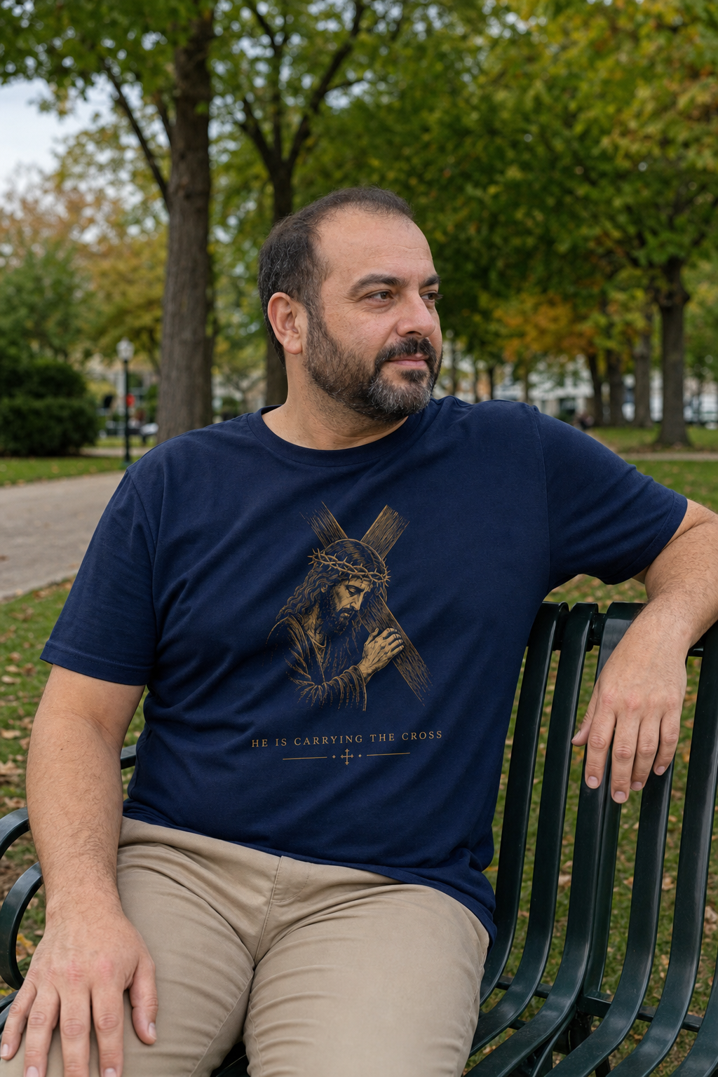 he-is-carrying-the-cross-t-shirt lifestyle · Navy