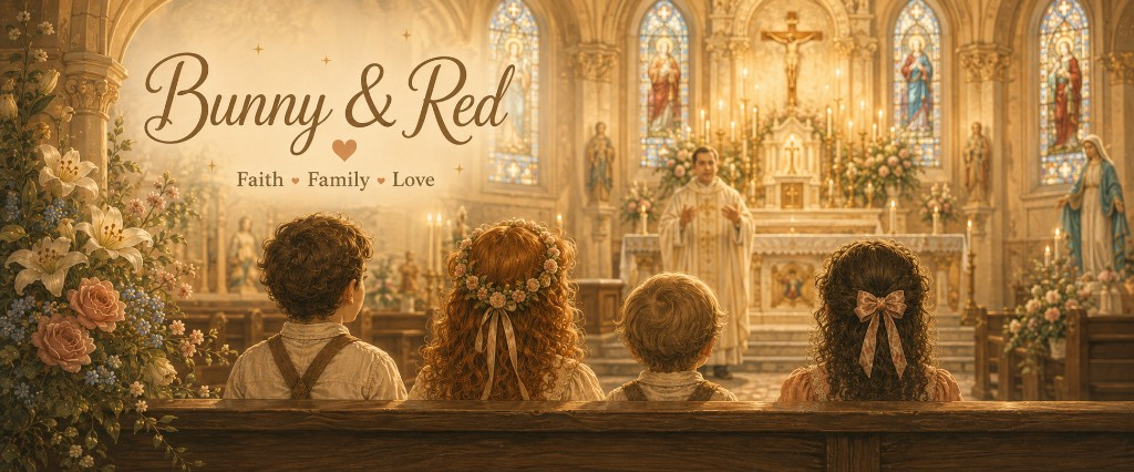 Bunny & Red — Faith Family Love — children at Mass
