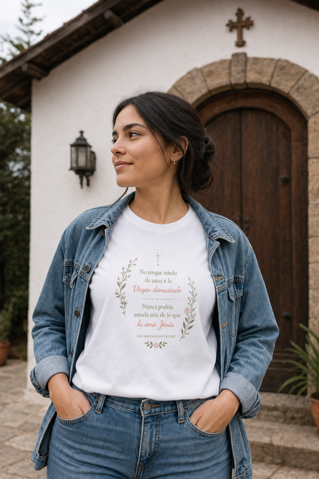 no-tengas-miedo-kolbe-t-shirt lifestyle · White · bnr-card:womens-clothing · bnr-card:saints-witnesses