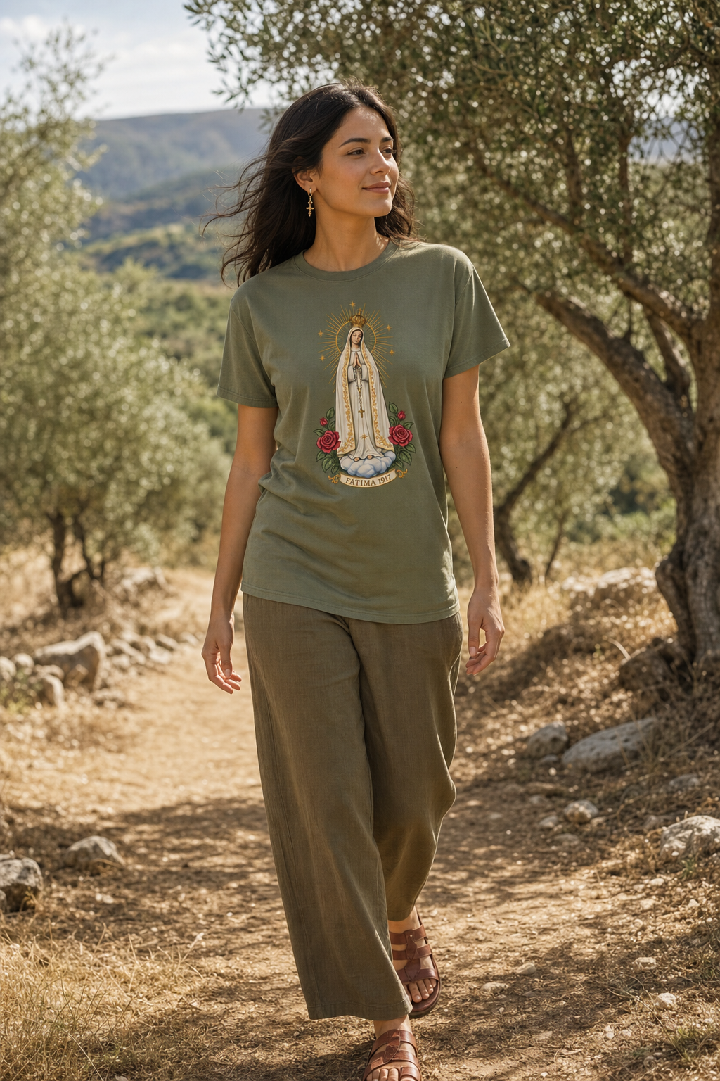 senora-de-fatima-softstyle-tee lifestyle · Military Green