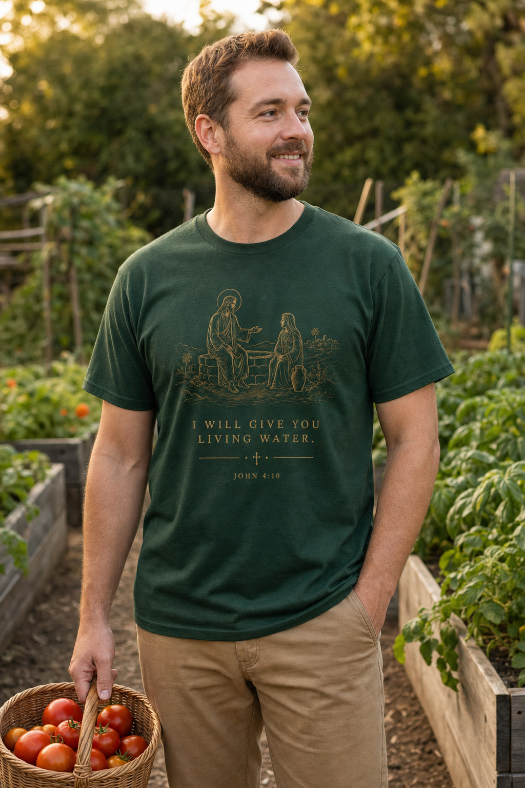 living-water-t-shirt lifestyle · Forest Green