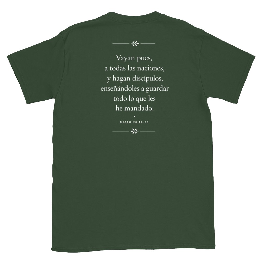 Mateo 28 White Tee — back · Forest Green