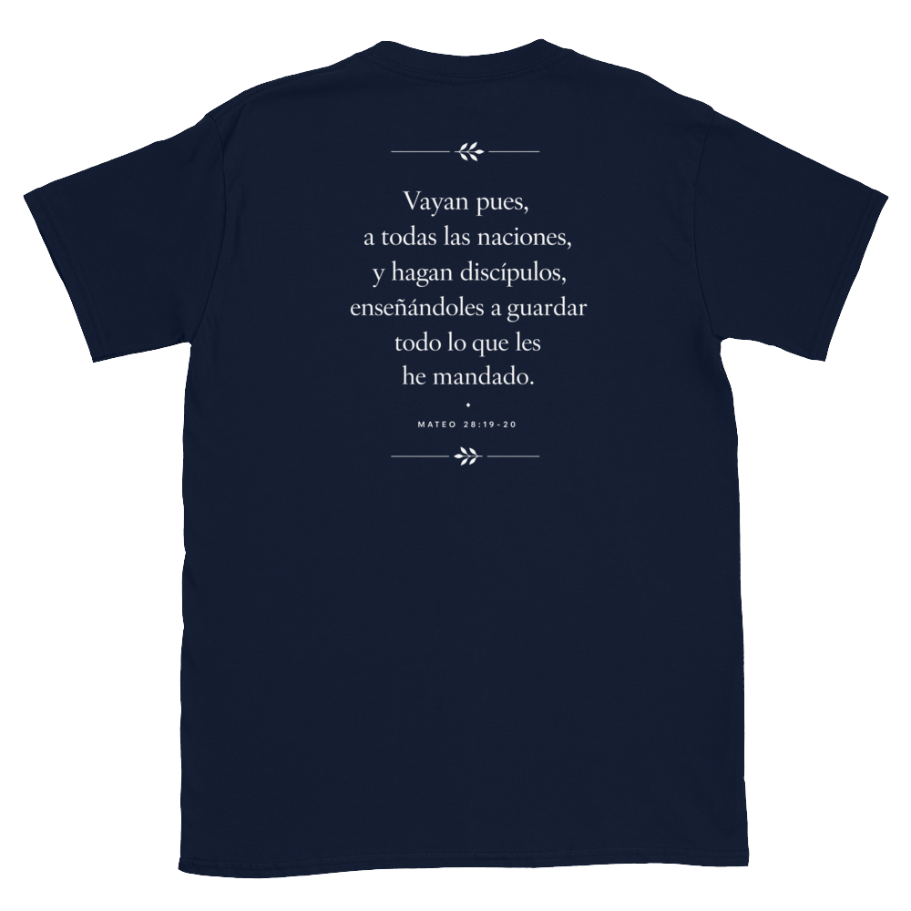 Mateo 28 White Tee — back · Navy
