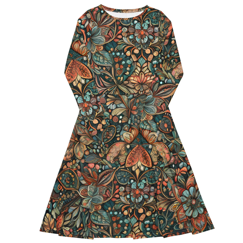Long Sleeve Midi Dress with Pockets: Stitching & Jubilant