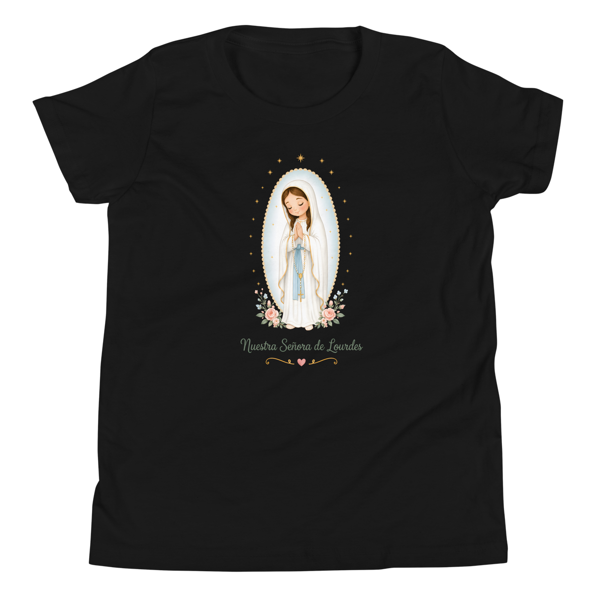Nuestra Señora de Lourdes Girls — Printful flat · Black