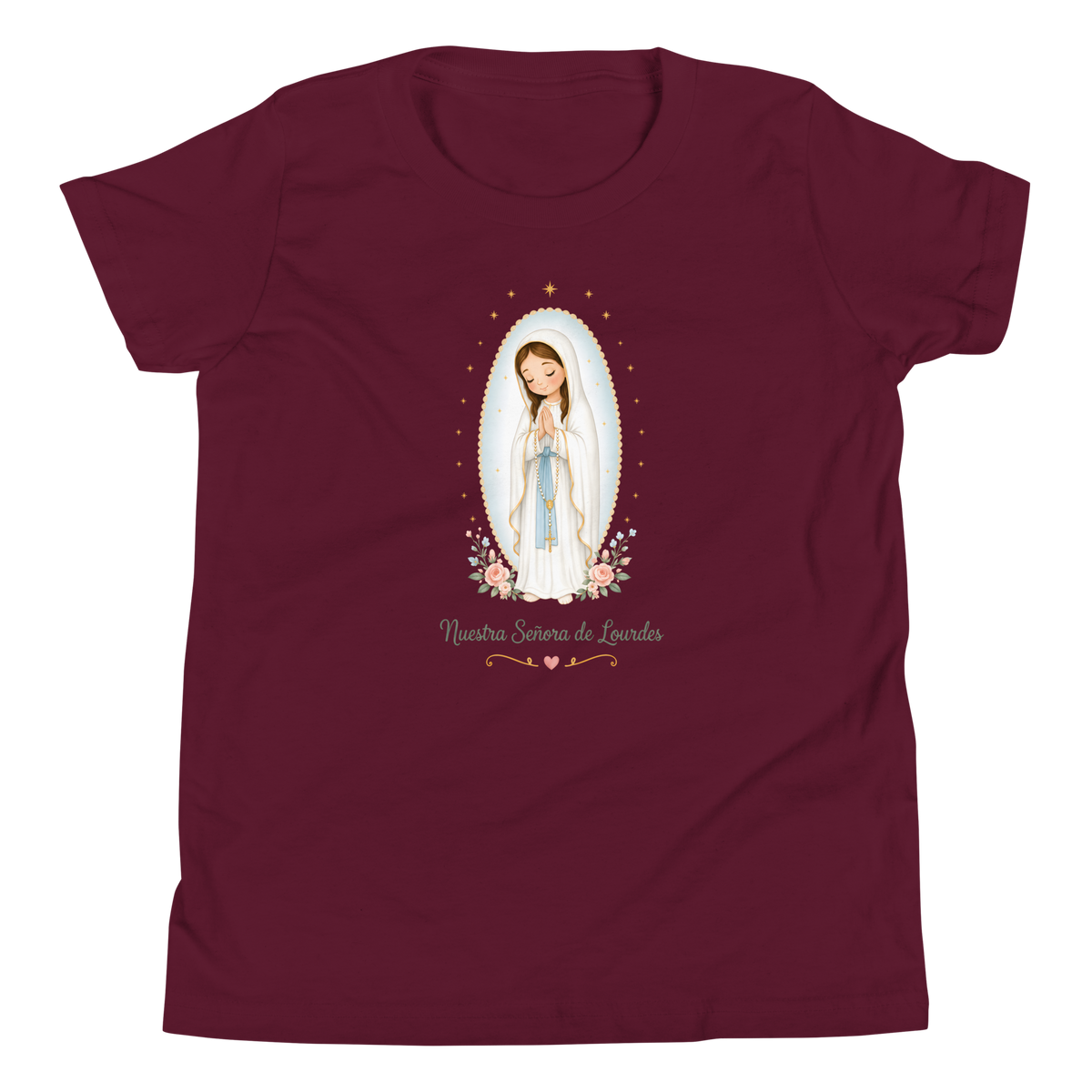 Nuestra Señora de Lourdes Girls — Printful flat · Maroon