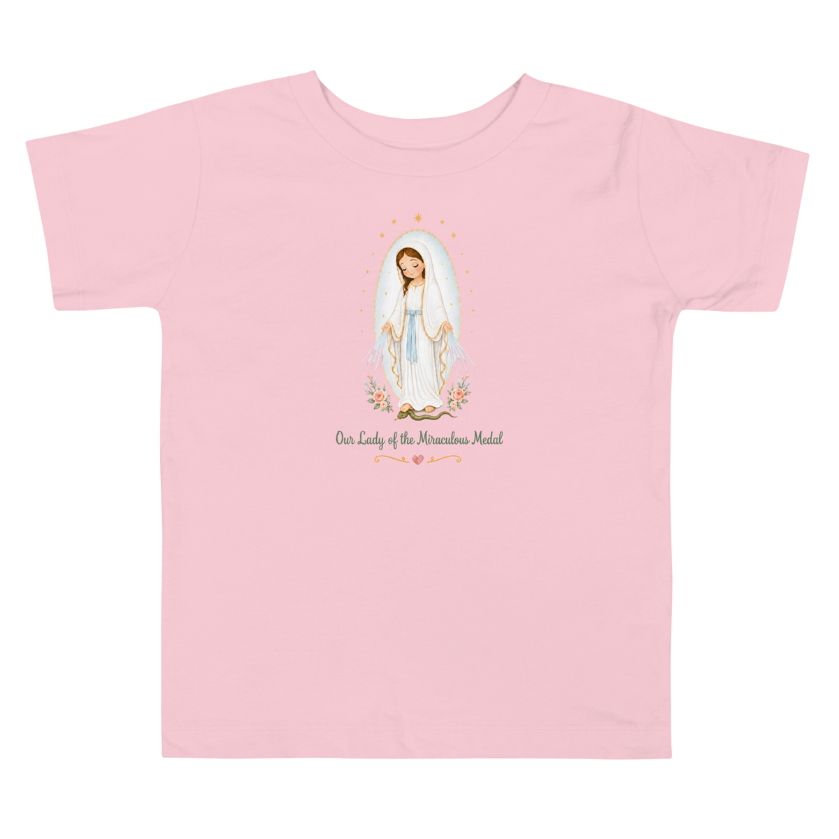 Our Lady of the Miraculous Medal Toddler — Printful flat · Pink
