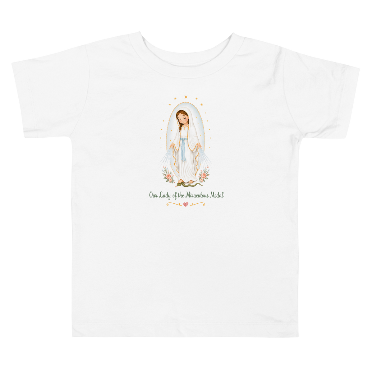 Our Lady of the Miraculous Medal Toddler — Printful flat · White