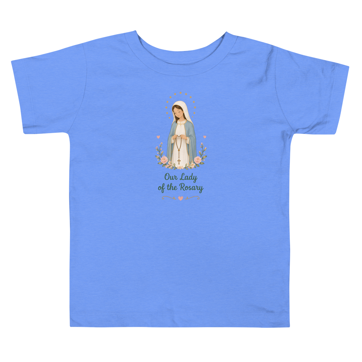 Our Lady of the Rosary Toddler — Printful flat · Heather Columbia Blue
