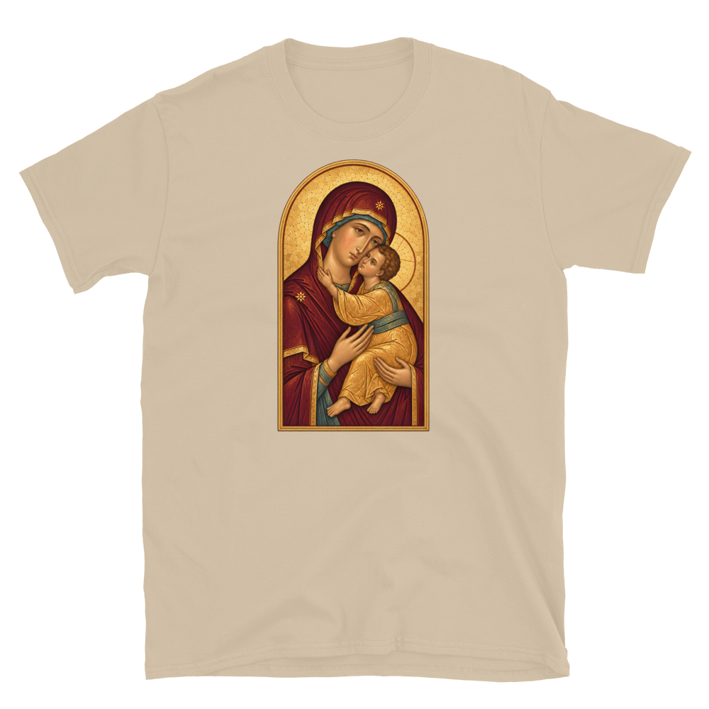 our-lady-of-vladimir-tee Softstyle Flat · Sand · bnr-card:womens-clothing · bnr-card:mens-clothing · bnr-card:sacred-icons · bnr-card:mama-maria