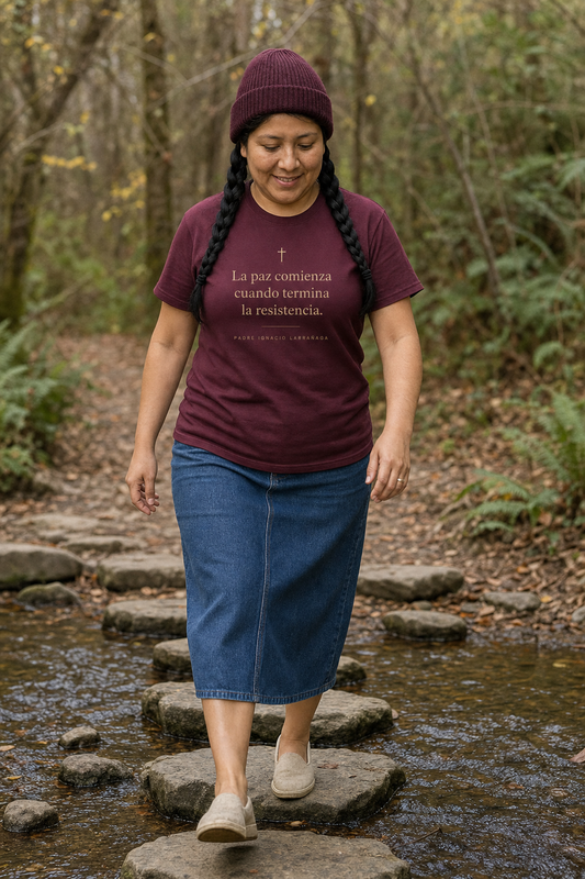 padre-ignacio-paz-t-shirt lifestyle · Maroon · bnr-card:womens-clothing