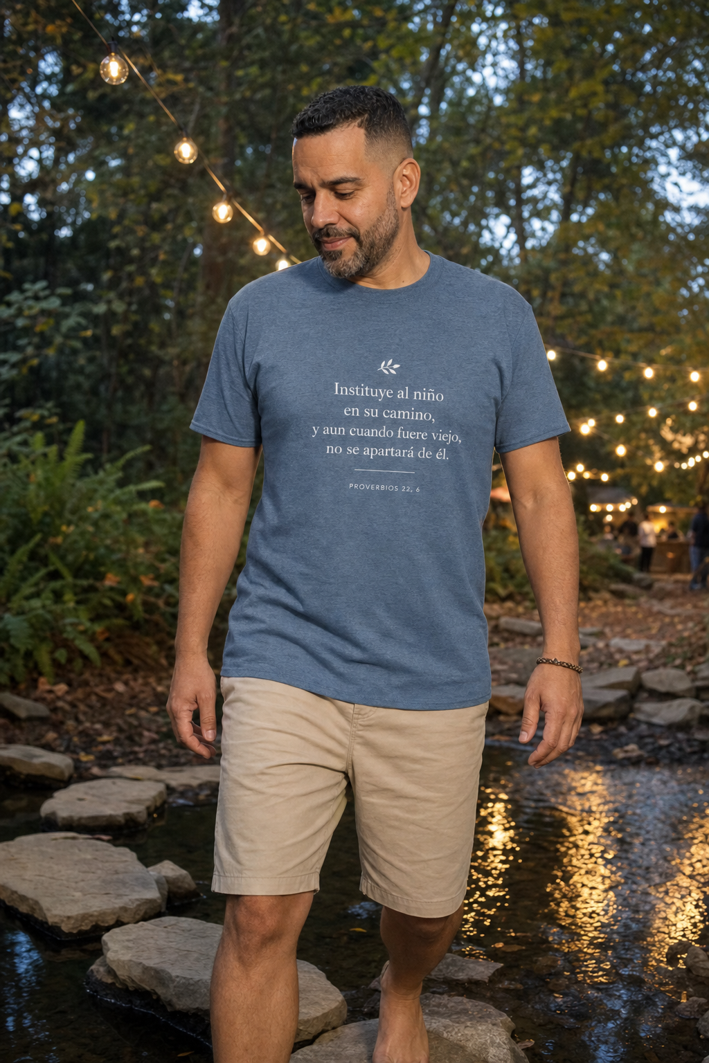 proverbios-22-white-t-shirt lifestyle · Heather Indigo