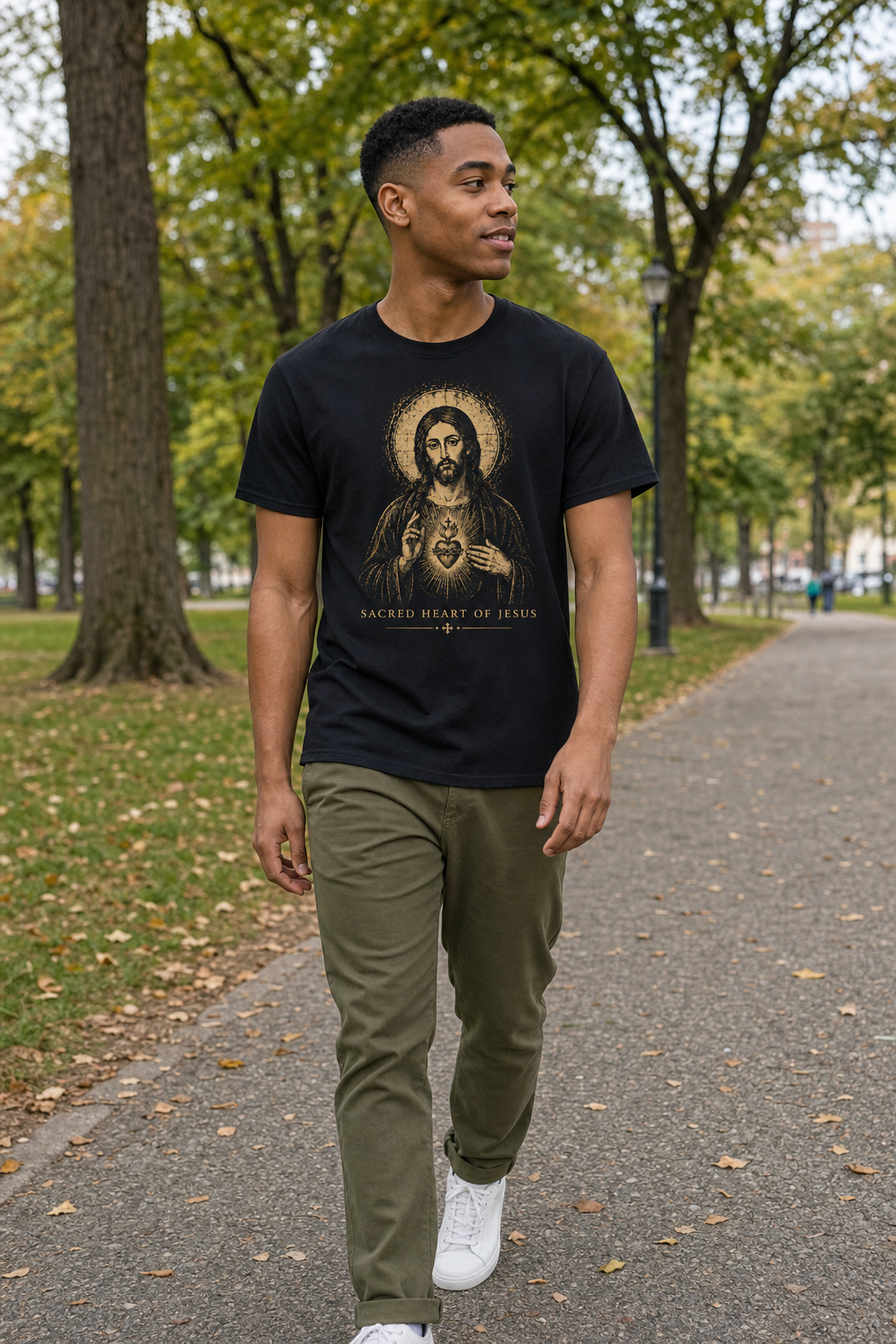 sacred-heart-of-jesus-t-shirt lifestyle · Black