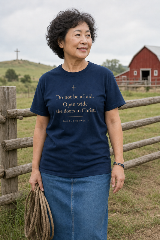 saint-john-paul-ii-t-shirt lifestyle · Navy · bnr-card:womens-clothing