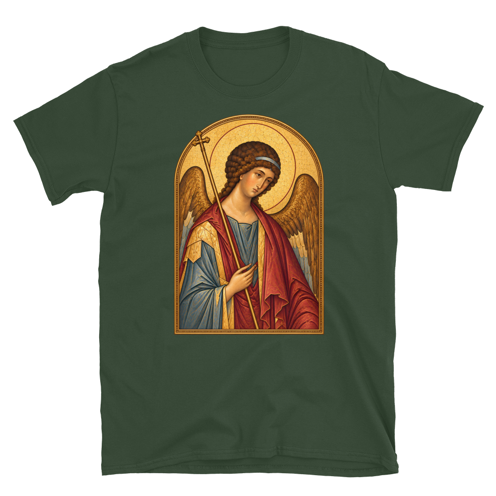 saint-michael-the-archangel-tee Softstyle Flat · Forest Green