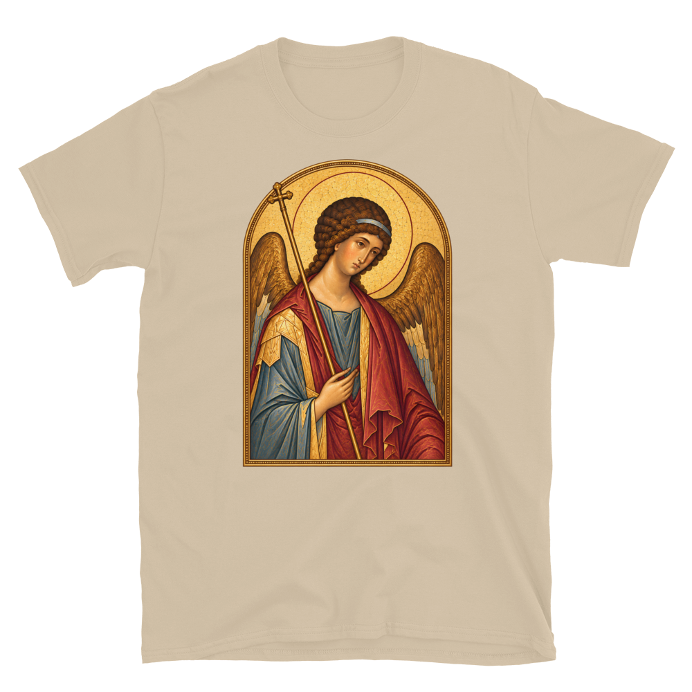 saint-michael-the-archangel-tee Softstyle Flat · Sand