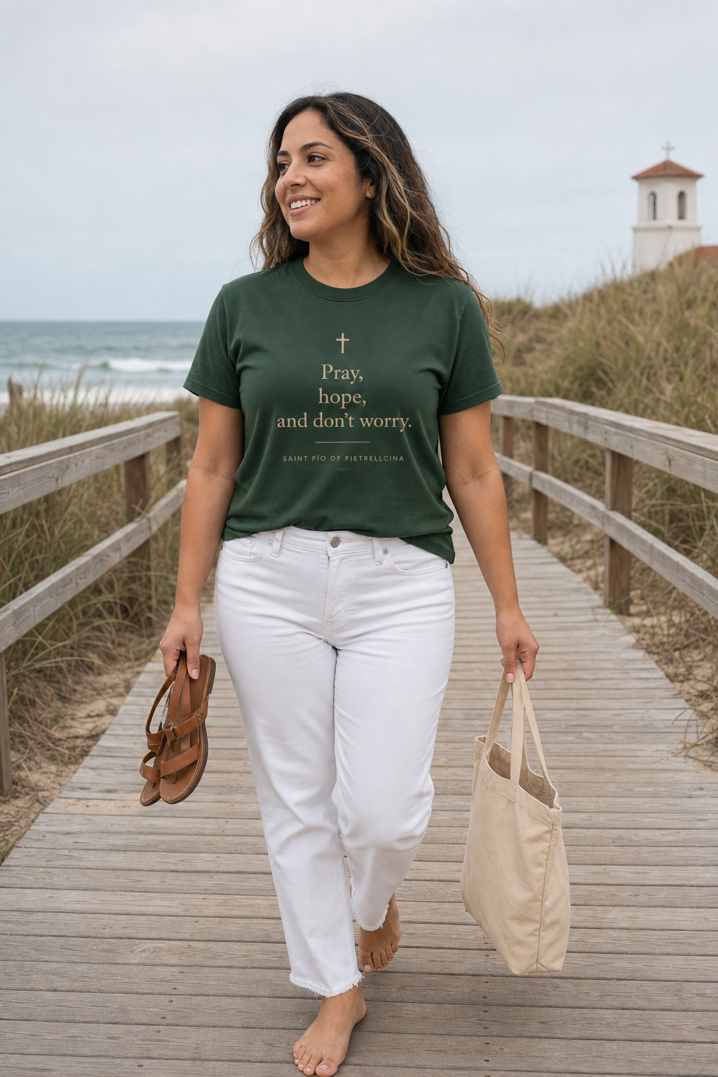 saint-pio-t-shirt lifestyle · Forest Green