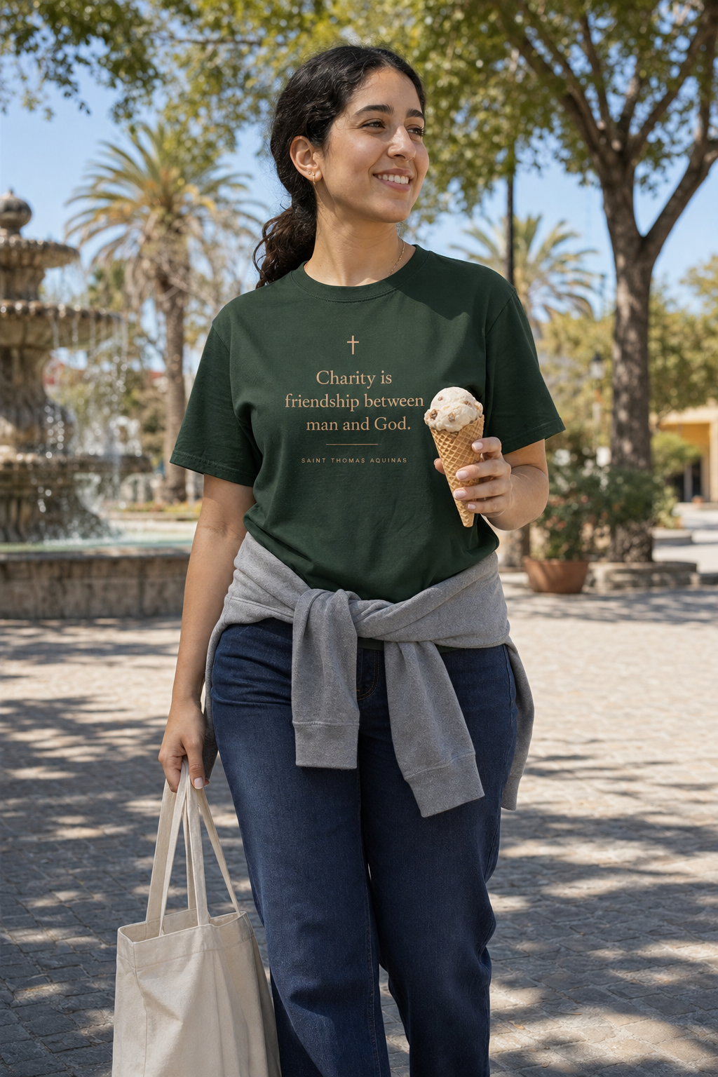 saint-thomas-aquinas-t-shirt lifestyle · Forest Green · bnr-card:womens-clothing