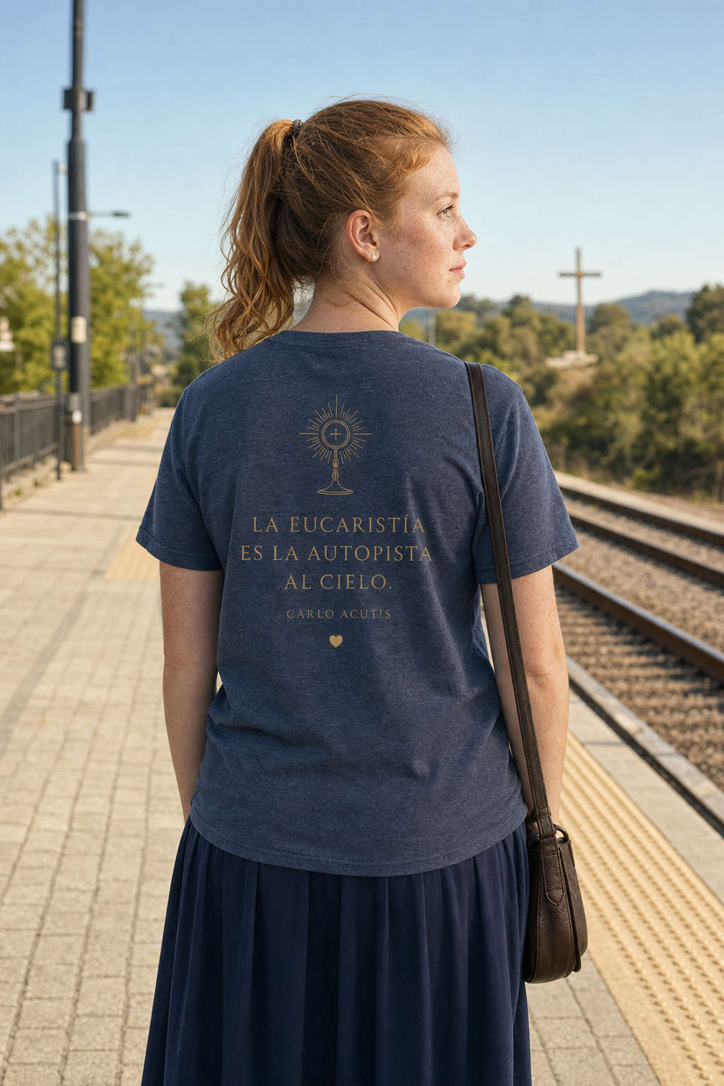 san-carlo-acutis-navy-t-shirt lifestyle · Heather Navy