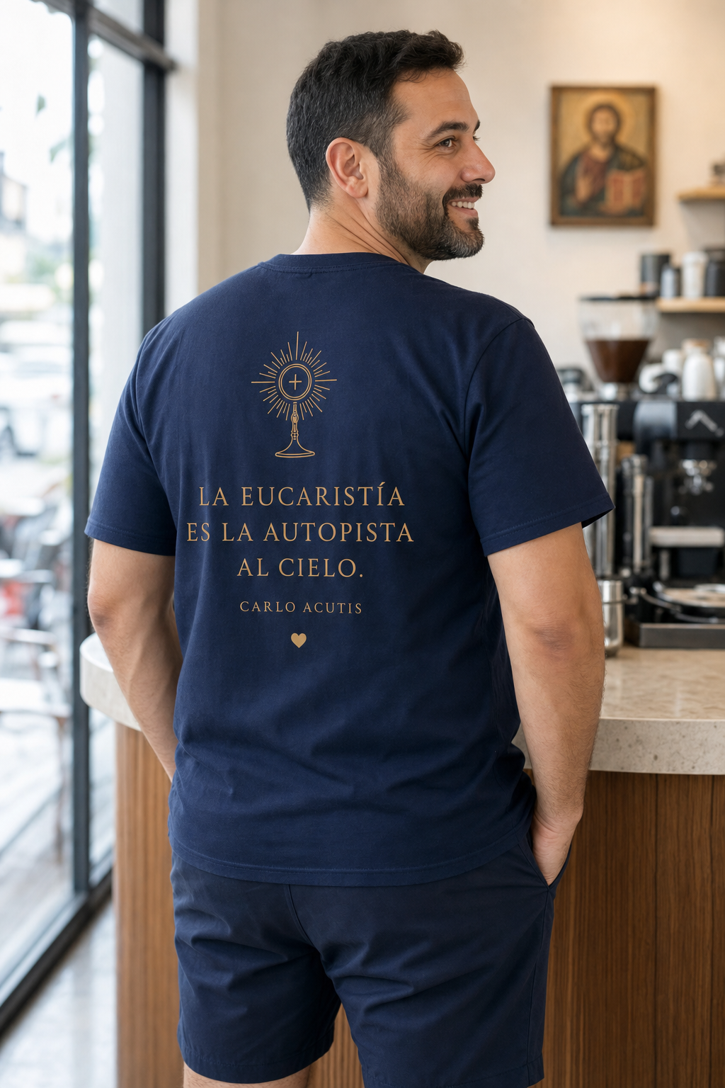 san-carlo-acutis-navy-t-shirt lifestyle · Navy