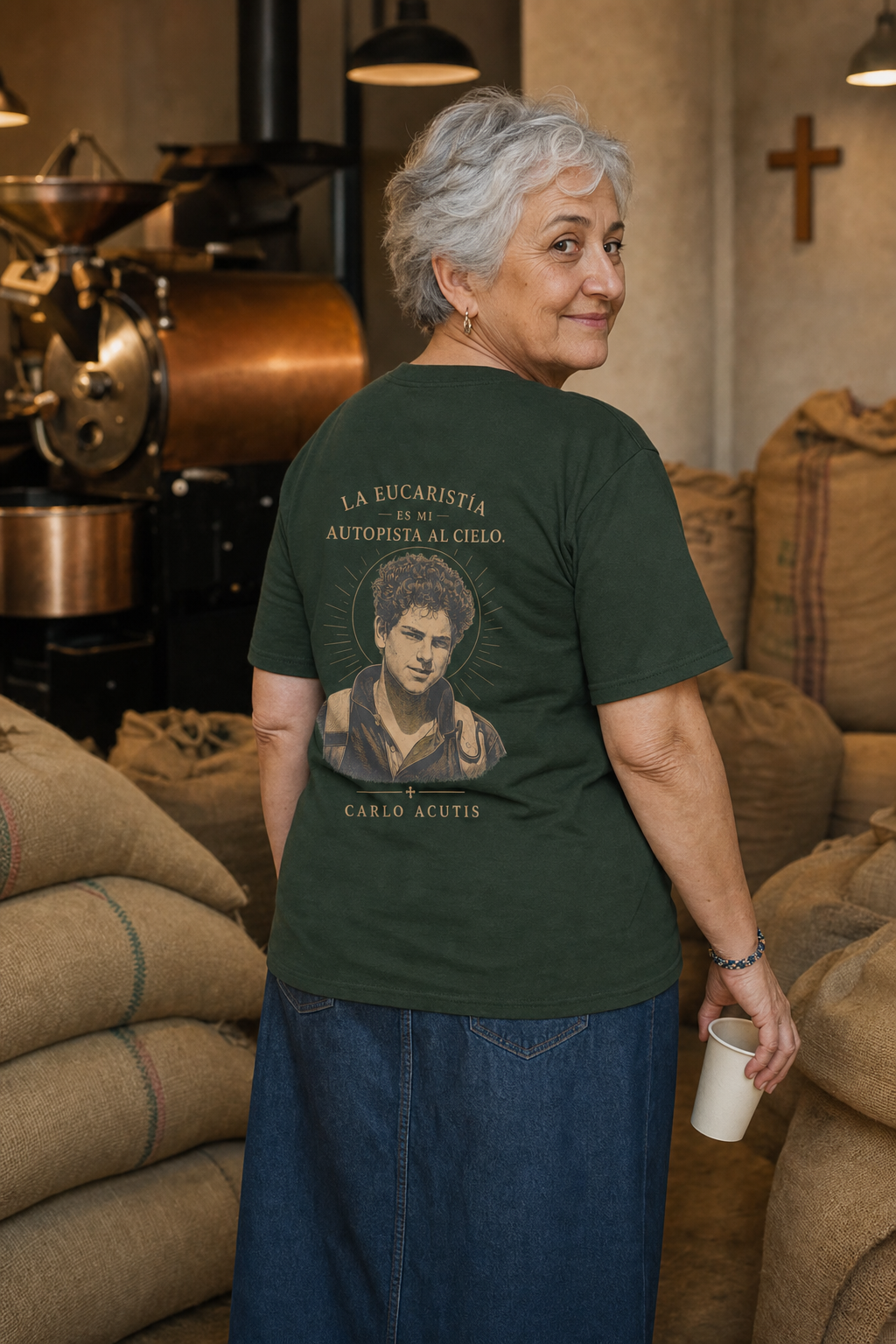 san-carlo-acutis-t-shirt lifestyle · Forest Green · bnr-card:womens-clothing