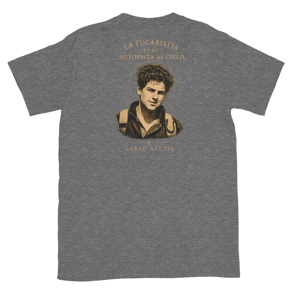 San Carlo Acutis Tee — back · Graphite Heather