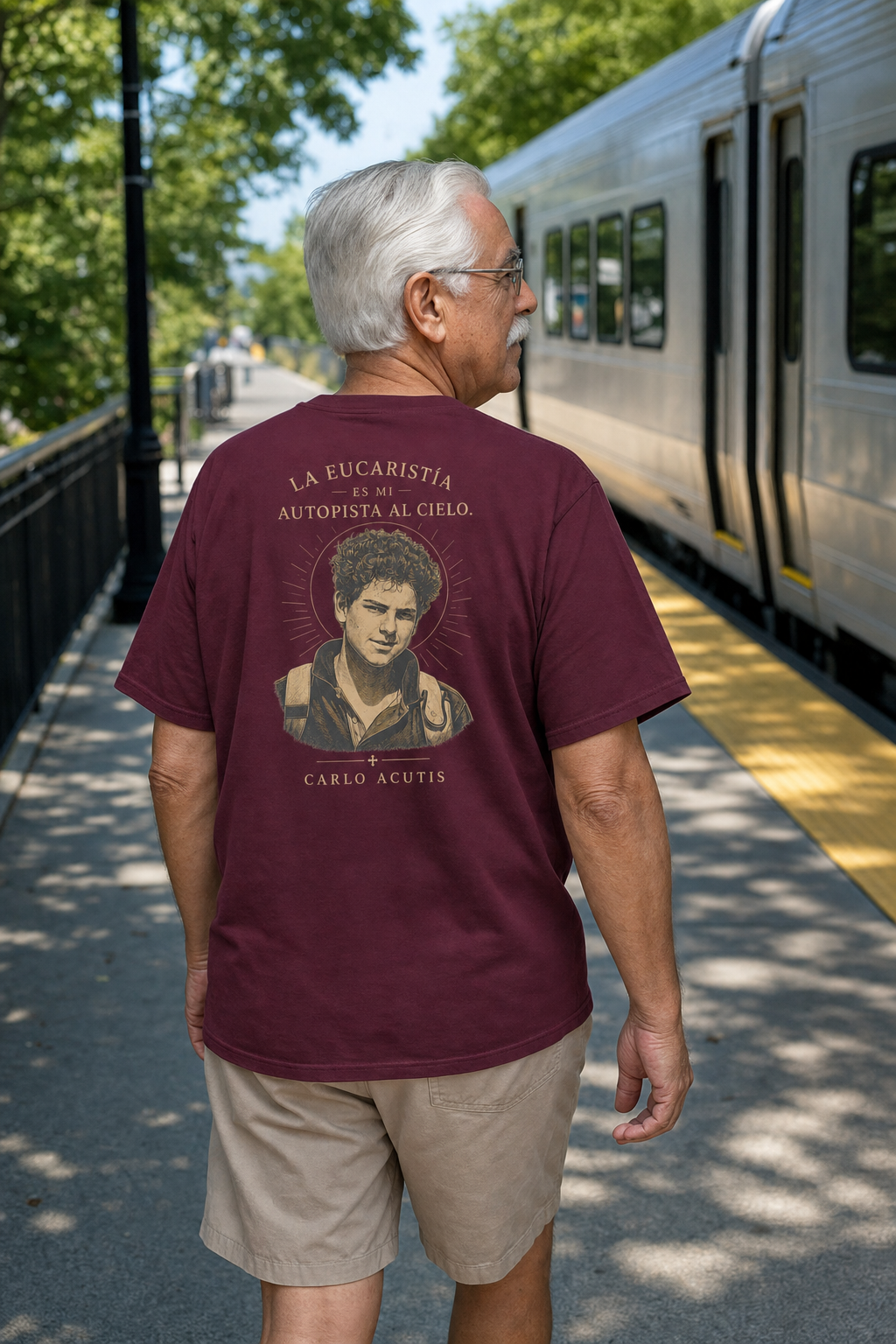 san-carlo-acutis-t-shirt lifestyle · Maroon