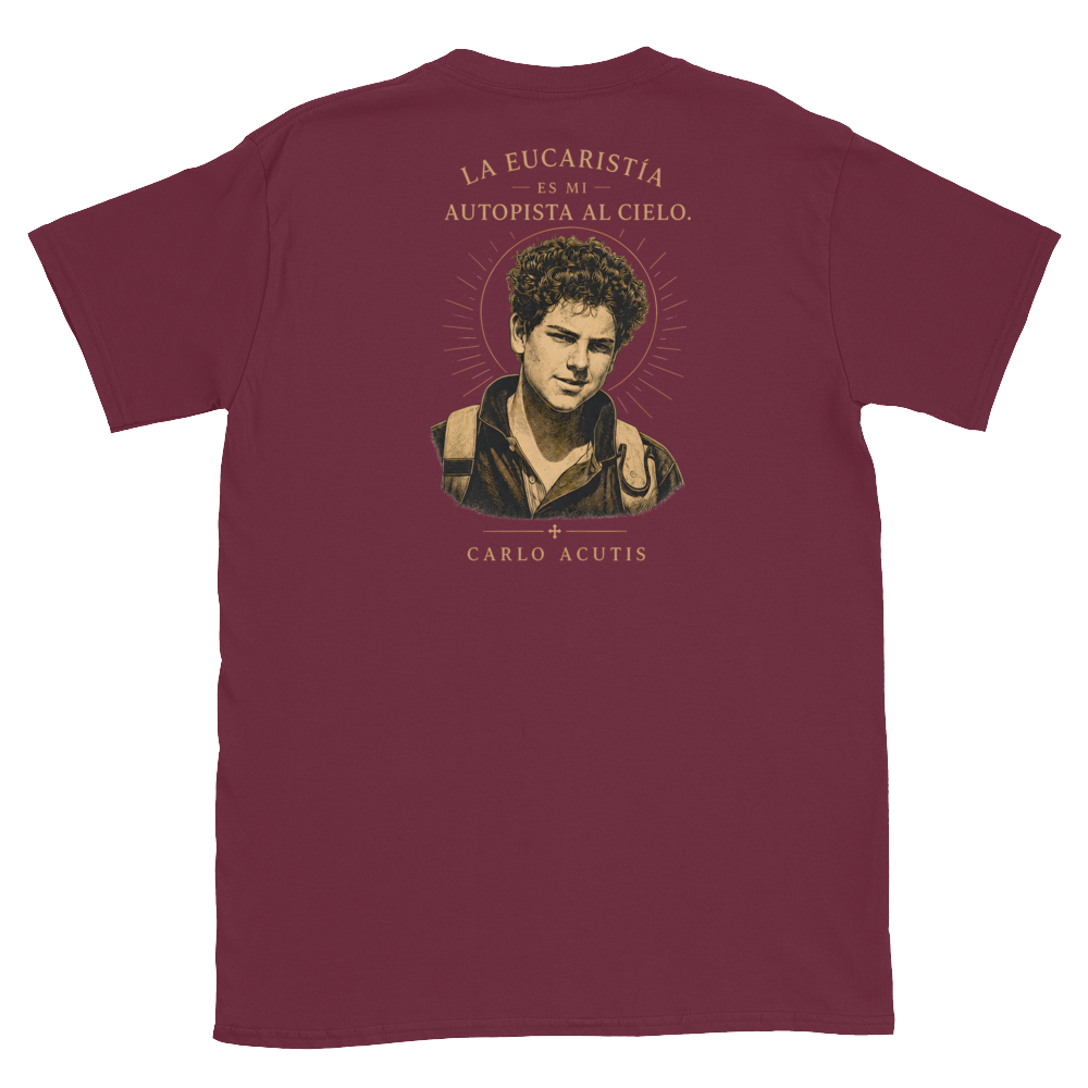 San Carlo Acutis Tee — back · Maroon
