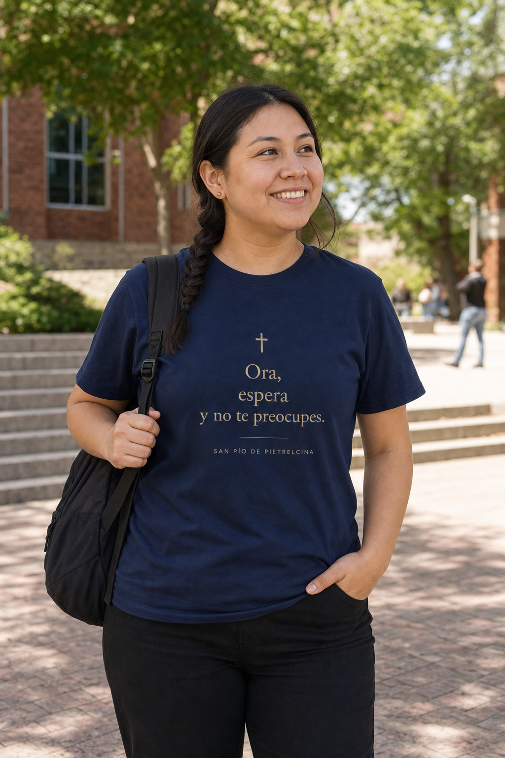 san-pio-de-pietrelcina-t-shirt lifestyle · Navy · bnr-card:womens-clothing