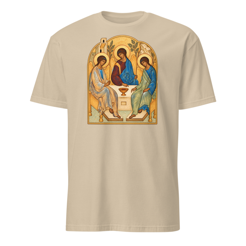 the-holy-trinity-tee Softstyle Flat · Sand · bnr-card:womens-clothing · bnr-card:mens-clothing · bnr-card:sacred-icons · bnr-card:jesus