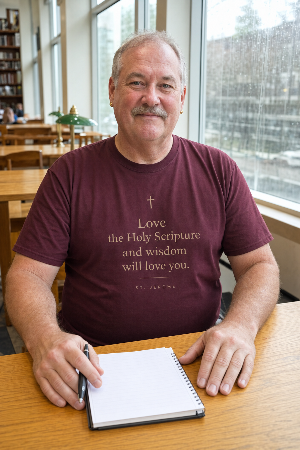 st-jerome-scripture-t-shirt lifestyle · Maroon