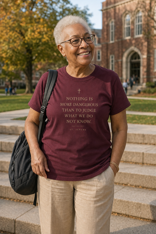 st-jerome-truth-t-shirt lifestyle · Maroon · bnr-card:womens-clothing