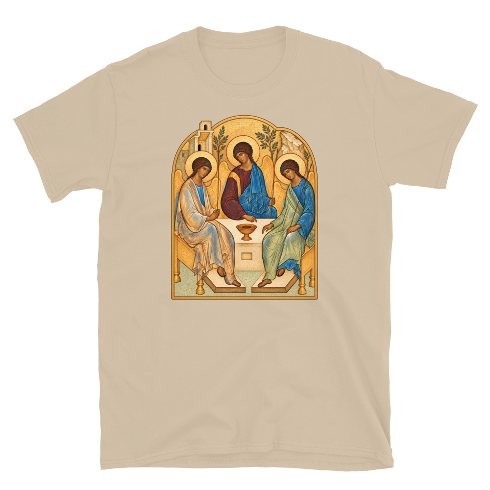 the-holy-trinity-tee Softstyle Flat · Sand · bnr-card:womens-clothing · bnr-card:mens-clothing · bnr-card:sacred-icons · bnr-card:jesus