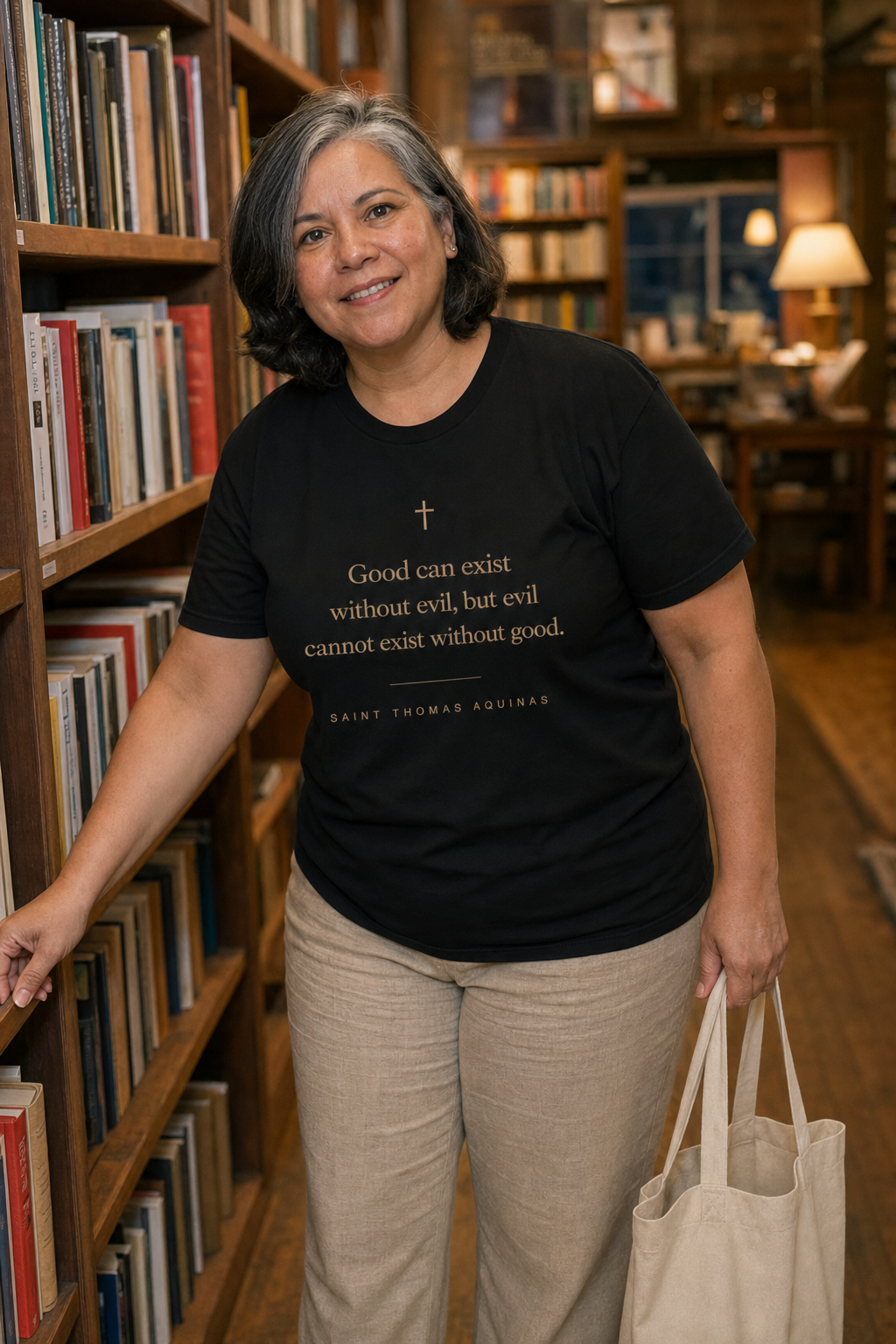 thomas-aquinas-good-t-shirt lifestyle · Black · bnr-card:womens-clothing