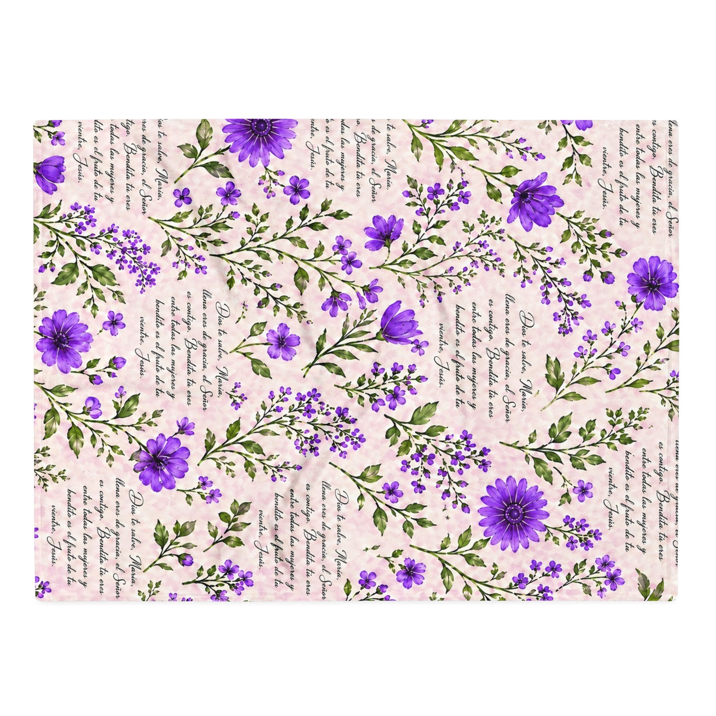 Lavender Violet Dios te Salve María Floral Prayer Throw Blanket