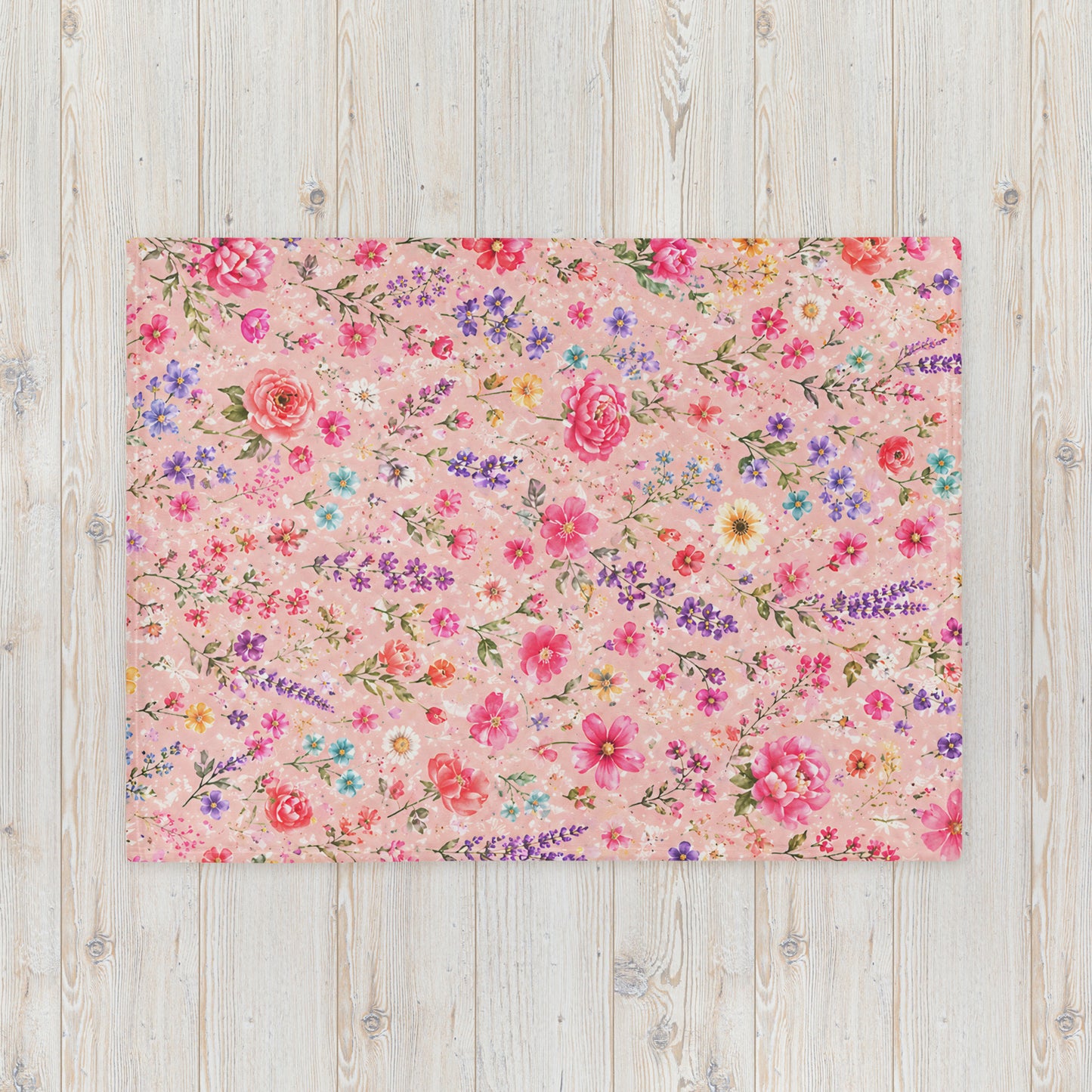 Blush Rose Garden Floral Throw Blanket