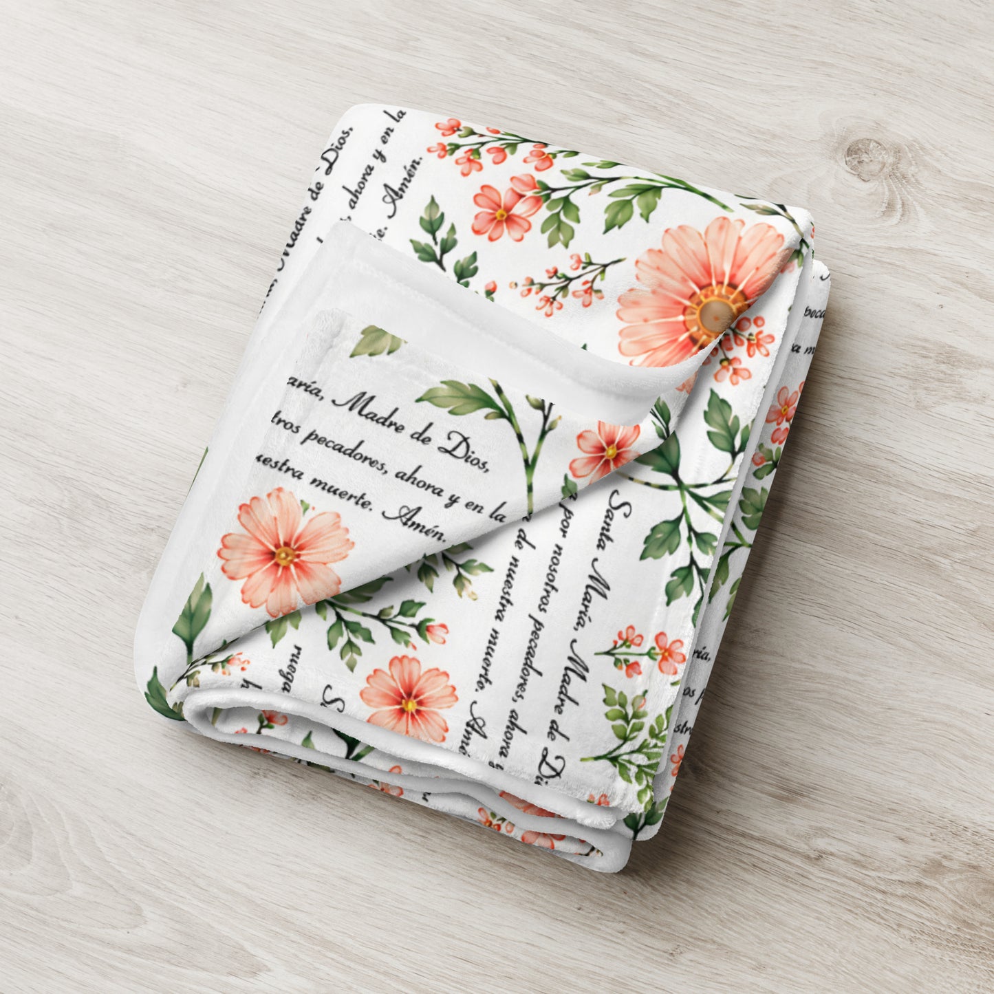 Coral Rose Santa María Floral Prayer Throw Blanket