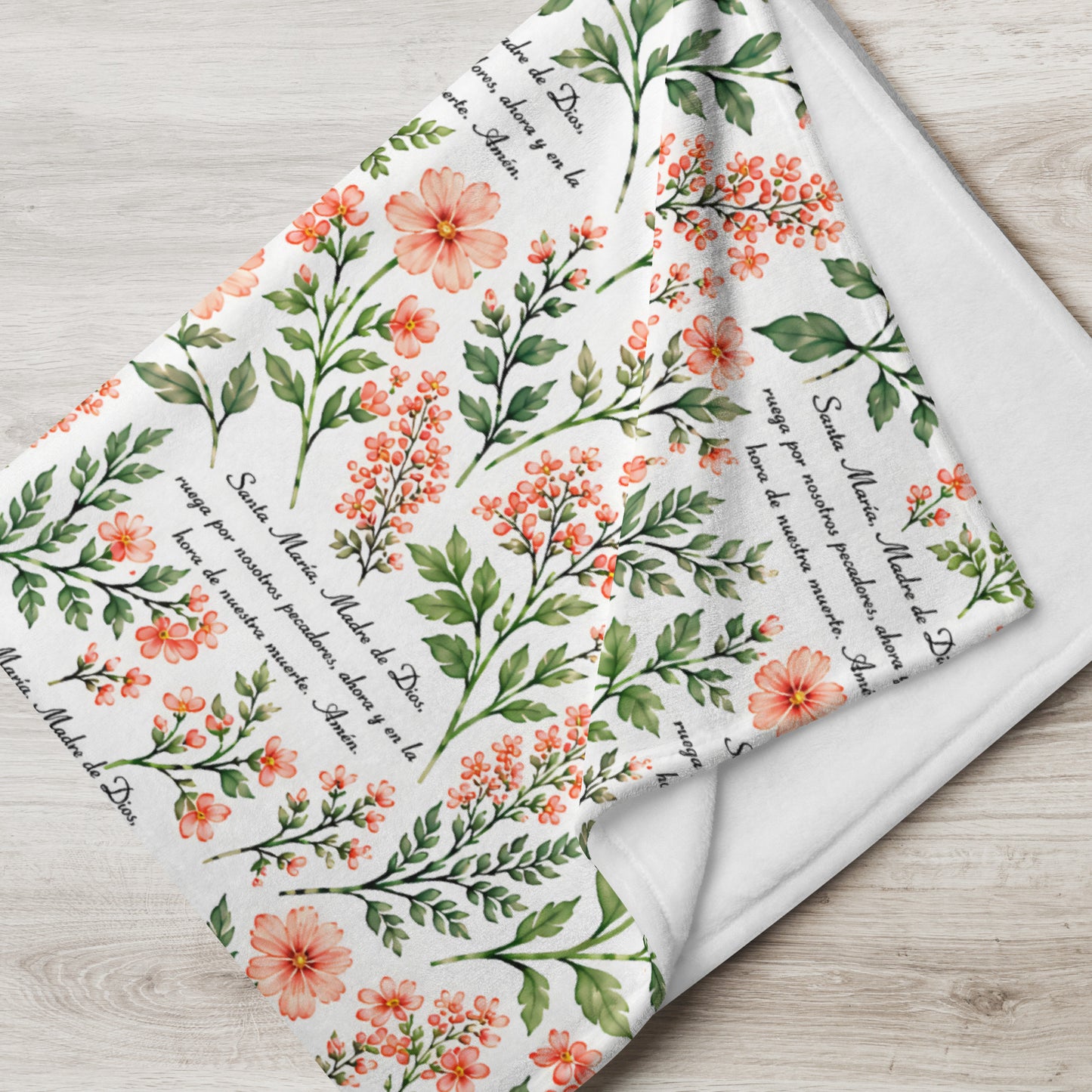 Coral Rose Santa María Floral Prayer Throw Blanket